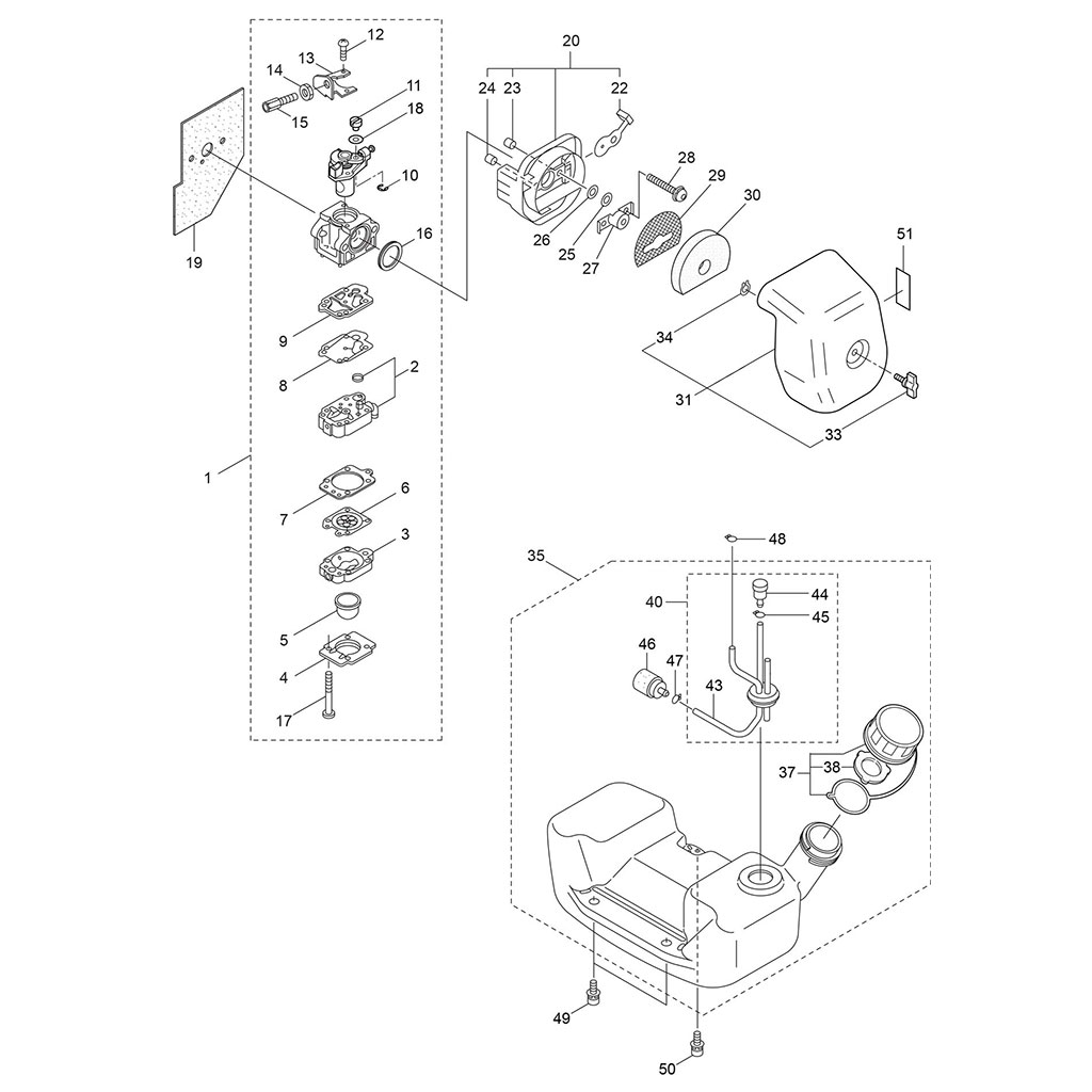 Filtre à air / Carburateur / Réservoir 	