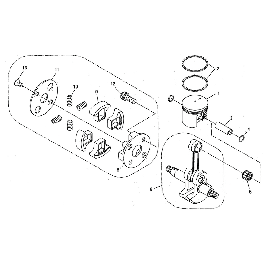 Piston, Villebrequin, Embrayage